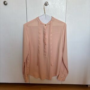 Ann Taylor Peach Tie-Neck Long Sleeve Blouse